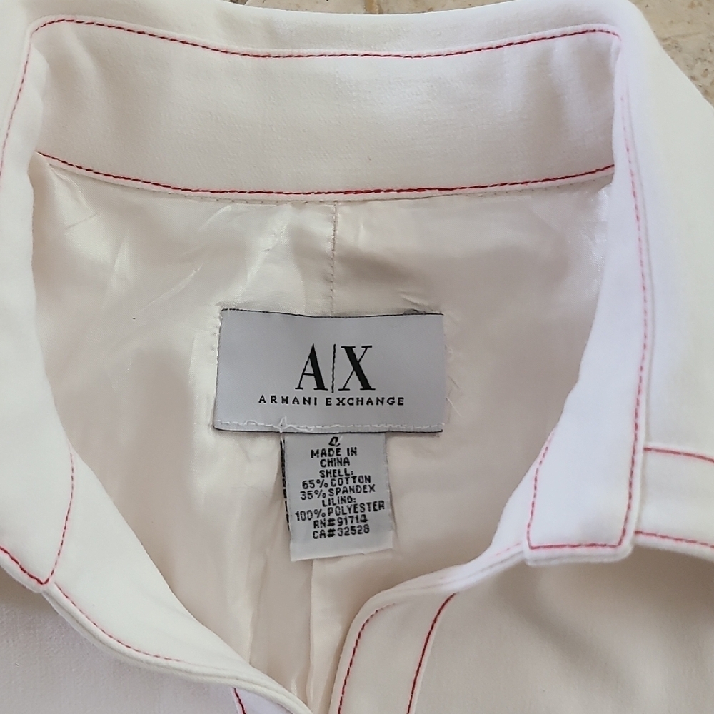 Armani Exchange White Blazer with Pink Stitching